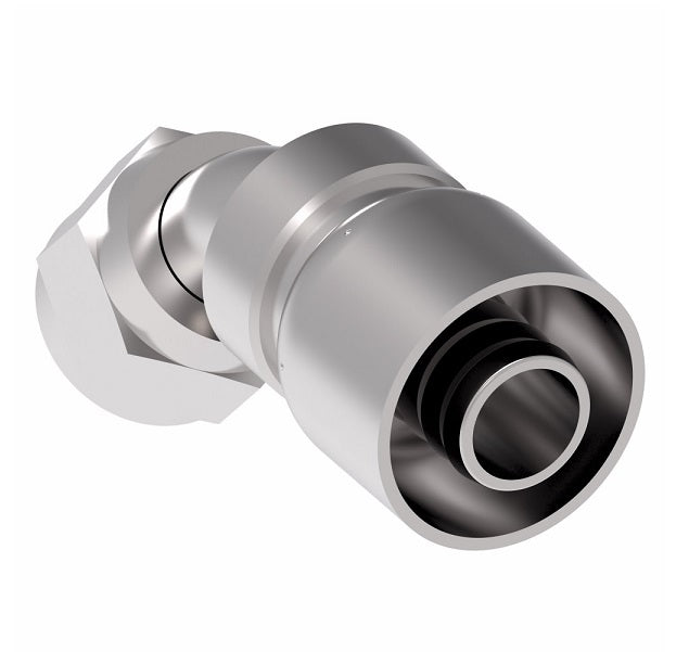 FJ3243-1010S Aeroquip by Danfoss | Female Universal Swivel 45° Elbow 100R5 Crimp Fitting | FJ Series | -10 Female JIC Swivel (Also Couples w/ SAE 45° Flare) x -10 Hose Barb | Steel
