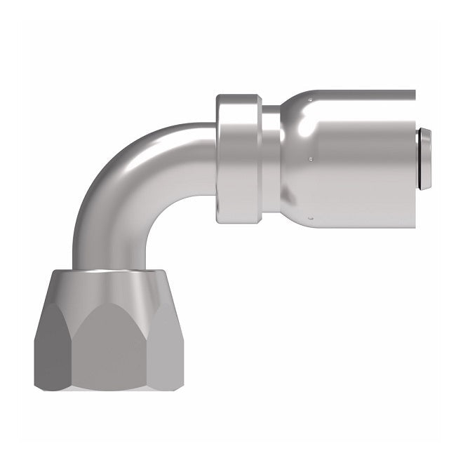 FJ3244-0808S Aeroquip by Danfoss | Female Universal Swivel 90° Elbow 100R5 Crimp Fitting | FJ Series | -08  Female JIC Swivel (Also Couples w/ SAE 45° Flare) x -08 Hose Barb | Steel