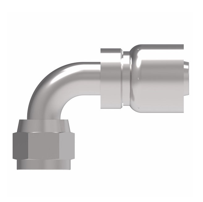 FJ3244-1010S Aeroquip by Danfoss | Female Universal Swivel 90° Elbow 100R5 Crimp Fitting | FJ Series | -10  Female JIC Swivel (Also Couples w/ SAE 45° Flare) x -10 Hose Barb | Steel