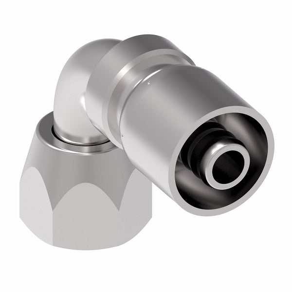 FJ3244-0808S Aeroquip by Danfoss | Female Universal Swivel 90° Elbow 100R5 Crimp Fitting | FJ Series | -08  Female JIC Swivel (Also Couples w/ SAE 45° Flare) x -08 Hose Barb | Steel
