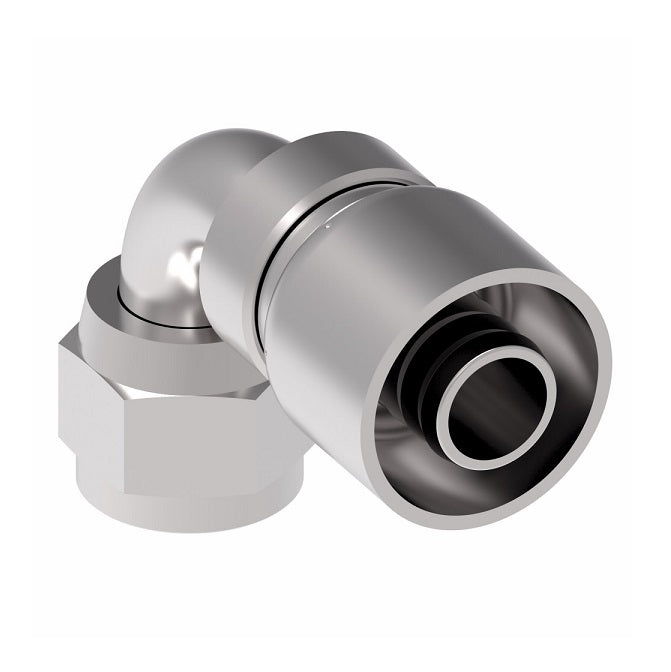 FJ3244-1012S Aeroquip by Danfoss | Female Universal Swivel 90° Elbow 100R5 Crimp Fitting | FJ Series | -10  Female JIC Swivel (Also Couples w/ SAE 45° Flare) x -12 Hose Barb | Steel