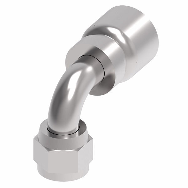 FJ3244-0505S Aeroquip by Danfoss | Female Universal Swivel 90° Elbow 100R5 Crimp Fitting | FJ Series | -05  Female JIC Swivel (Also Couples w/ SAE 45° Flare) x -05 Hose Barb | Steel