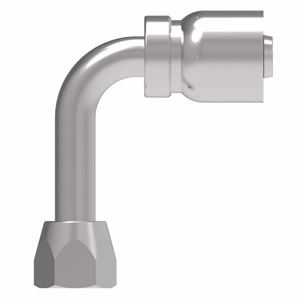 FJ3245-0404S Aeroquip by Danfoss | Female Universal Swivel Long Drop 90° Elbow 100R5 Crimp Fitting | FJ Series | -04  Female JIC Swivel (Also Couples w/ SAE 45° Flare) x -04 Hose Barb | Steel