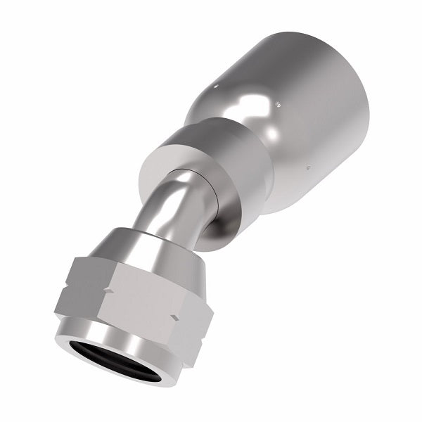 FJ3246-0606S Aeroquip by Danfoss | Female SAE 45° Swivel 45° Elbow 100R5 Crimp Fitting | FJ Series | -06 Female SAE 45° Swivel x -06 Hose Barb | Steel