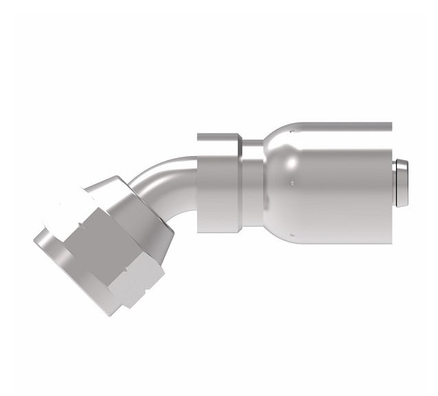 FJ3246-0606S Aeroquip by Danfoss | Female SAE 45° Swivel 45° Elbow 100R5 Crimp Fitting | FJ Series | -06 Female SAE 45° Swivel x -06 Hose Barb | Steel