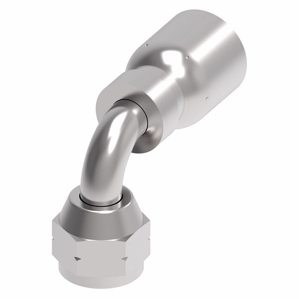 FJ3247-0606S Aeroquip by Danfoss | Female SAE 45° Swivel 90° Elbow 100R5 Crimp Fitting | FJ Series | -06 Female SAE 45° Swivel x -06 Hose Barb | Steel