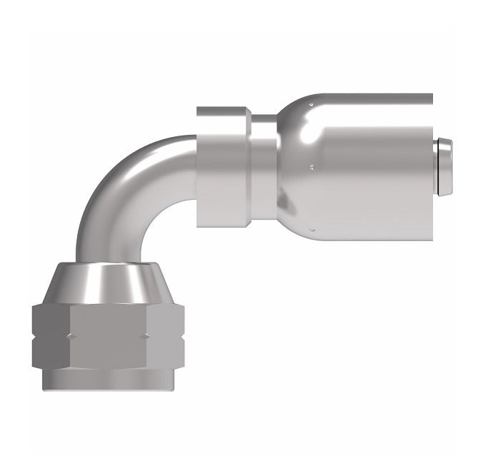 FJ3247-0606S Aeroquip by Danfoss | Female SAE 45° Swivel 90° Elbow 100R5 Crimp Fitting | FJ Series | -06 Female SAE 45° Swivel x -06 Hose Barb | Steel
