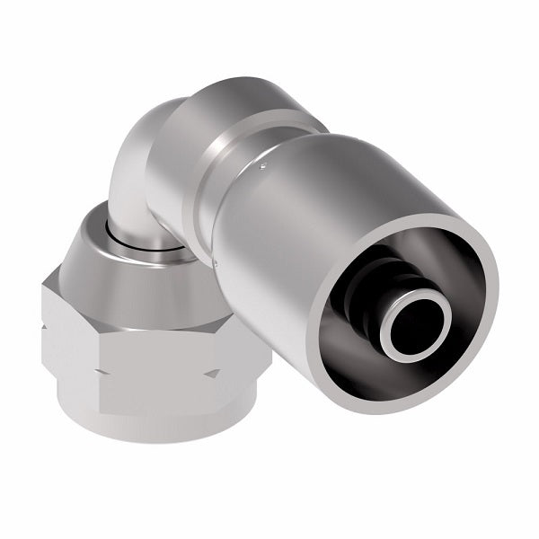FJ3247-0606S Aeroquip by Danfoss | Female SAE 45° Swivel 90° Elbow 100R5 Crimp Fitting | FJ Series | -06 Female SAE 45° Swivel x -06 Hose Barb | Steel