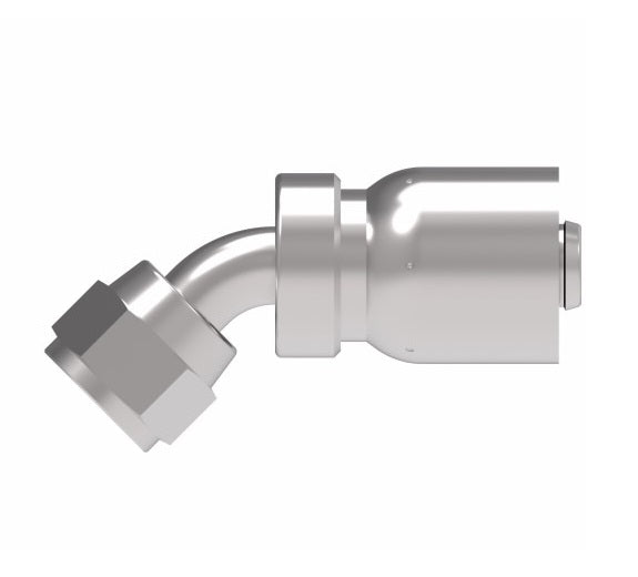 FJ3249-0608S Aeroquip by Danfoss | Female 37° JIC Swivel 45° Elbow 100R5 Crimp Fitting | FJ Series | -06 Female 37° JIC Swivel x -08 Hose Barb | Steel