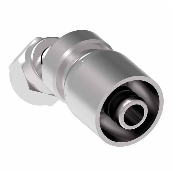 FJ3249-0608S Aeroquip by Danfoss | Female 37° JIC Swivel 45° Elbow 100R5 Crimp Fitting | FJ Series | -06 Female 37° JIC Swivel x -08 Hose Barb | Steel