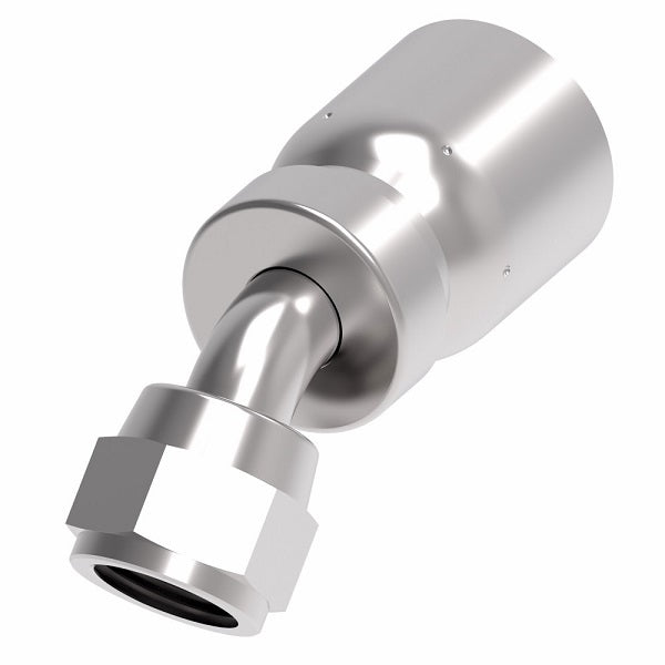 FJ3249-2020S Aeroquip by Danfoss | Female 37° JIC Swivel 45° Elbow 100R5 Crimp Fitting | FJ Series | -20 Female 37° JIC Swivel x -20 Hose Barb | Steel