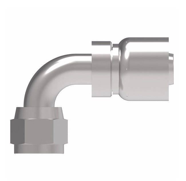 FJ3250-0606S Aeroquip by Danfoss | Female 37° JIC Swivel 90° Elbow 100R5 Crimp Fitting | FJ Series | -06 Female 37° JIC Swivel x -06 Hose Barb | Steel