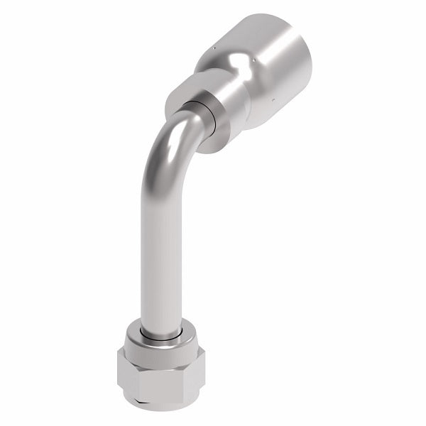 FJ3251-0606S Aeroquip by Danfoss | Female 37° JIC Swivel Long Drop 90° Elbow 100R5 Crimp Fitting | FJ Series | -06 Female 37° JIC Swivel x -06 Hose Barb | Steel
