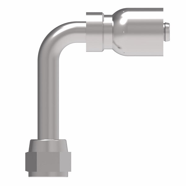 FJ3251-0606S Aeroquip by Danfoss | Female 37° JIC Swivel Long Drop 90° Elbow 100R5 Crimp Fitting | FJ Series | -06 Female 37° JIC Swivel x -06 Hose Barb | Steel
