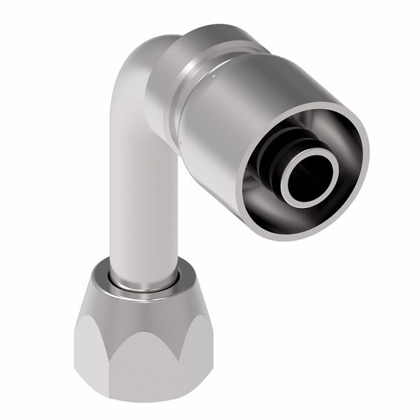 FJ3251-1212S Aeroquip by Danfoss | Female 37° JIC Swivel Long Drop 90° Elbow 100R5 Crimp Fitting | FJ Series | -12 Female 37° JIC Swivel x -12 Hose Barb | Steel