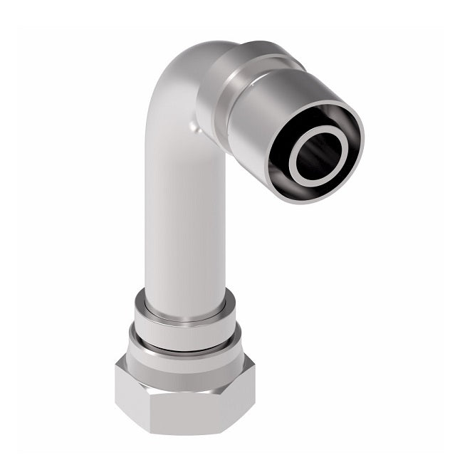 FJ3251-1616S Aeroquip by Danfoss | Female 37° JIC Swivel Long Drop 90° Elbow 100R5 Crimp Fitting | FJ Series | -16 Female 37° JIC Swivel x -16 Hose Barb | Steel
