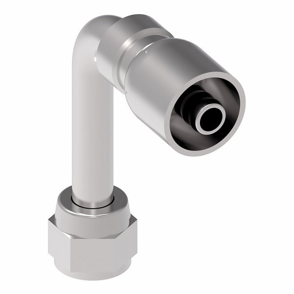 FJ3251-0606S Aeroquip by Danfoss | Female 37° JIC Swivel Long Drop 90° Elbow 100R5 Crimp Fitting | FJ Series | -06 Female 37° JIC Swivel x -06 Hose Barb | Steel