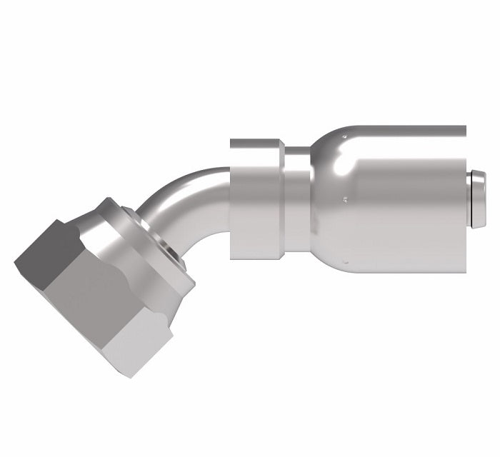 FJ3254-0404S Aeroquip by Danfoss | Female ORS Swivel 45° Elbow 100R5 Crimp Fitting | FJ Series | -04 Female O-Ring Face Seal Swivel x -04 Hose Barb | Steel