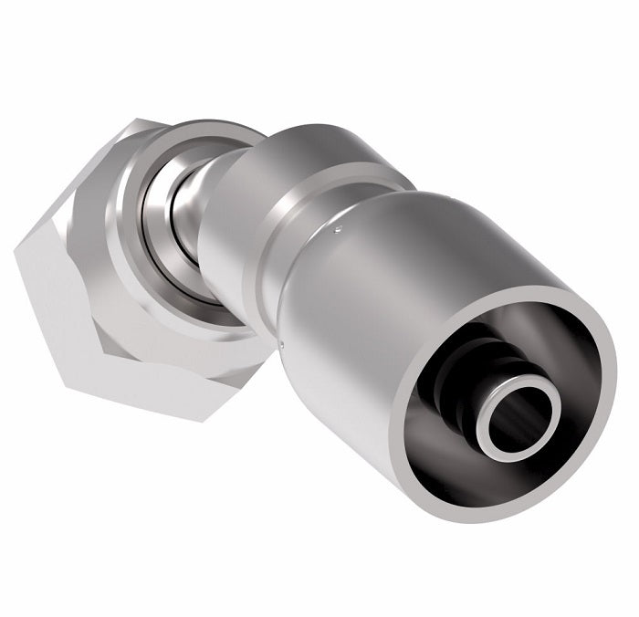 FJ3254-0808S Aeroquip by Danfoss | Female ORS Swivel 45° Elbow 100R5 Crimp Fitting | FJ Series | -08 Female O-Ring Face Seal Swivel x -08 Hose Barb | Steel