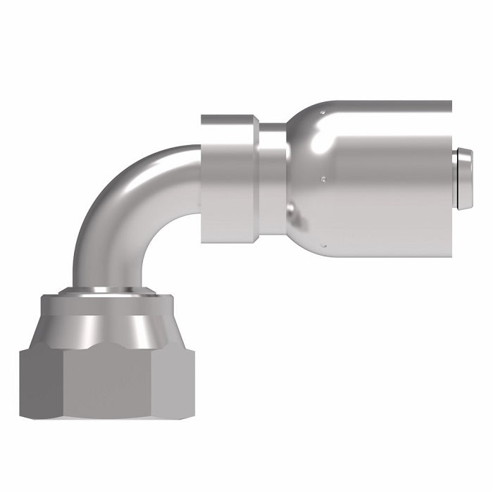 FJ3255-0808S Aeroquip by Danfoss | Female ORS Swivel 90° Elbow 100R5 Crimp Fitting | FJ Series | -08 Female O-Ring Face Seal Swivel x -08 Hose Barb | Steel