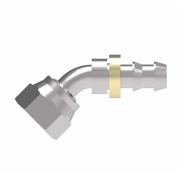 FJ7023-0808S Aeroquip by Danfoss | Female ORS Swivel 45° Elbow Socketless Reusable Hose Fitting | FJ Series | -08 Female O-Ring Face Seal Swivel x -08 Push-On Hose Barb | Steel