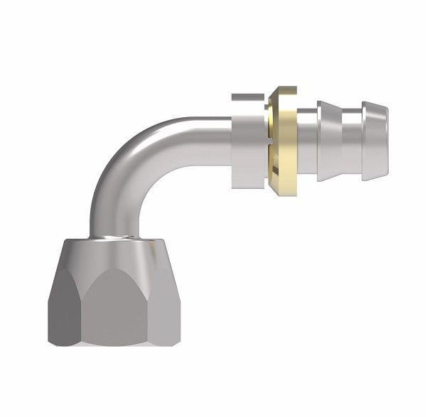 FJ7358-0606S Aeroquip by Danfoss | Female ORS Swivel 90° Elbow Socketless Reusable Hose Fitting | FJ Series | -06 Female O-Ring Face Seal Swivel x -06 Push-On Hose Barb | Steel