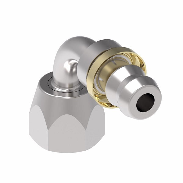 FJ7358-0404S Aeroquip by Danfoss | Female ORS Swivel 90° Elbow Socketless Reusable Hose Fitting | FJ Series | -04 Female O-Ring Face Seal Swivel x -04 Push-On Hose Barb | Steel