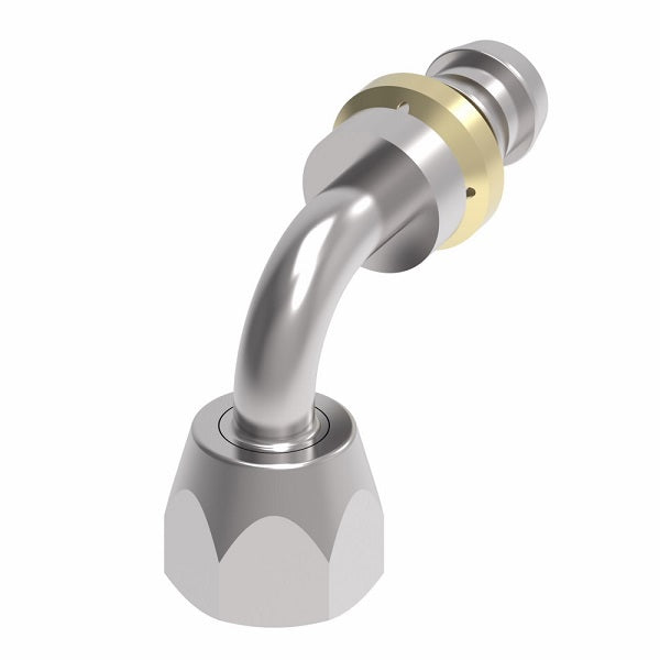 FJ7358-0606S Aeroquip by Danfoss | Female ORS Swivel 90° Elbow Socketless Reusable Hose Fitting | FJ Series | -06 Female O-Ring Face Seal Swivel x -06 Push-On Hose Barb | Steel