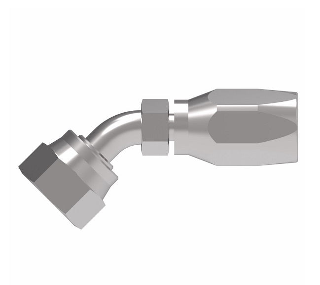 FJ9707-2020S Aeroquip by Danfoss | Female ORS Swivel 45° Elbow 100R5 Reusable Hose Fitting | -20 Female O-Ring Face Seal Swivel x -20 Reusable Hose End | Steel