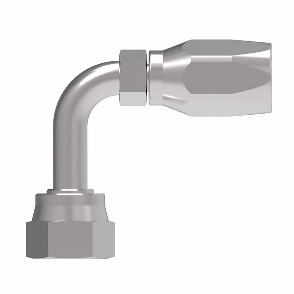FJ9709-0606S Aeroquip by Danfoss | Female ORS Swivel Long Drop 90° Elbow 100R5 Reusable Hose Fitting | FJ Series | -06 Female O-Ring Face Seal Swivel x -06 Reusable Hose End | Steel