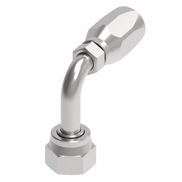 FJ9709-1010S Aeroquip by Danfoss | Female ORS Swivel Long Drop 90° Elbow 100R5 Reusable Hose Fitting | FJ Series | -10 Female O-Ring Face Seal Swivel x -10 Reusable Hose End | Steel