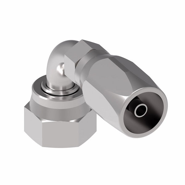FJ9734-0808S Aeroquip by Danfoss | Female ORS Swivel Short Drop 90° Elbow 100R2 Skive Style Reusable Hose Fitting | FJ Series | -08 Female O-Ring Face Seal Swivel x -08 Reusable Hose End | Steel