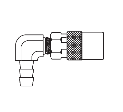 FTS214 Eaton Flo-Temp Series Female Socket - 1/4 Body Size - 1/4 Hose Stem 90 deg. End Connection Quick Disconnect Coupling - Brass - Non Valved