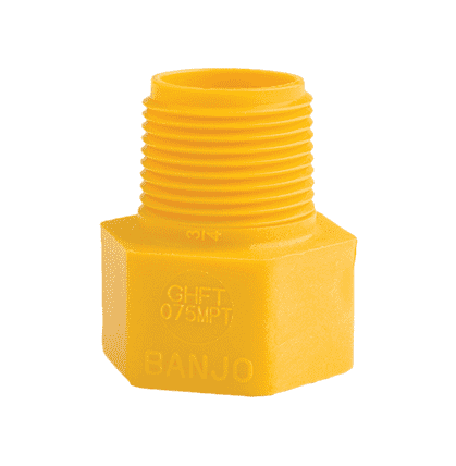 GHFT075MPT Banjo Polypropylene Garden Hose Fitting - Yellow - 3/4" Male NPT x 3/4" Female GHT