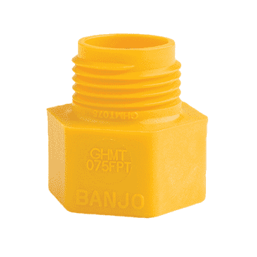 GHMT075FPT Banjo Polypropylene Garden Hose Fitting - Yellow - 3/4" Female NPT x 3/4" Male GHT
