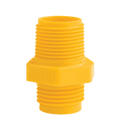 GHMT075MPT Banjo Polypropylene Garden Hose Fitting - Yellow - 3/4" Male NPT x 3/4" Male GHT