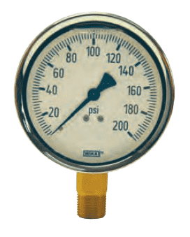 GLBR30-4 Dixon Brass Liquid Filled Gauge - 4" Face, 1/2" Lower Mount - 0-30 PSI