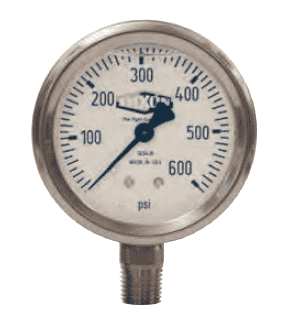 GLS450 Dixon Liquid Filled Stainless Case Gauge - 2-1/2" Face, 1/4" Lower Mount - 0-3000 PSI