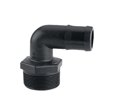 HB025/038-90 Banjo Polypropylene 90 deg. Pipe Hose Barb Elbow - 1/4" Male NPT x 3/8" Hose Barb - 300 PSI (Pack of 10)