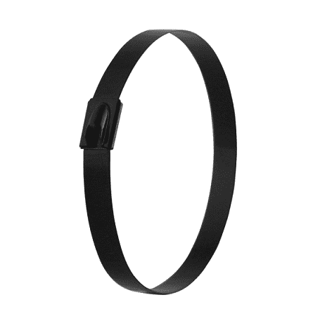 KE0458 by Band-It | KE Premium Ball-Lok Tie | 0.31" Width | 20.4" Length | 0.010" Thickness | Black Epoxy Coated | 316 Stainless Steel | 100/Bag