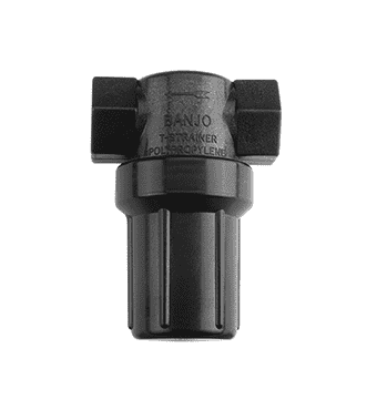 LSTM075-80 Banjo Polypropylene Mini T Line Strainer with Black Bowl - 3/4" x 3/4" Strainer with 80 Mesh Screen - 150 PSI