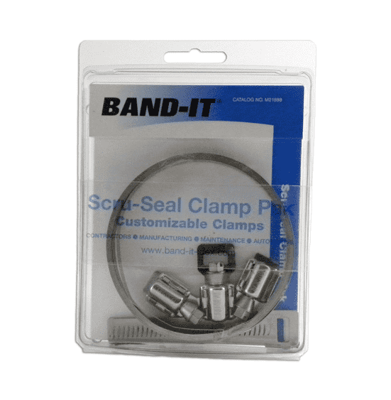 M21899 by Band-It | Scru-Seal Clamp-Pak | Includes: 3 Scru-Seal Racks, 3 Housings, VALU-STRAP™ Band (3/8" x 0.015" x 10') | Stainless Steel | 10/Box