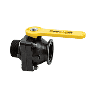 MVSMT220FP Banjo Polypropylene Manifold "Stubby" Valve - Full Port - 2" Flange x 2" Male NPT - Opening Thru Ball: 2" - 100 PSI