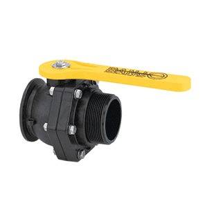 MVSMT300 Banjo Polypropylene Manifold "Stubby" Valve - 3" Flange x 3" Male NPT - Opening Thru Ball: 2-1/2" - 100 PSI