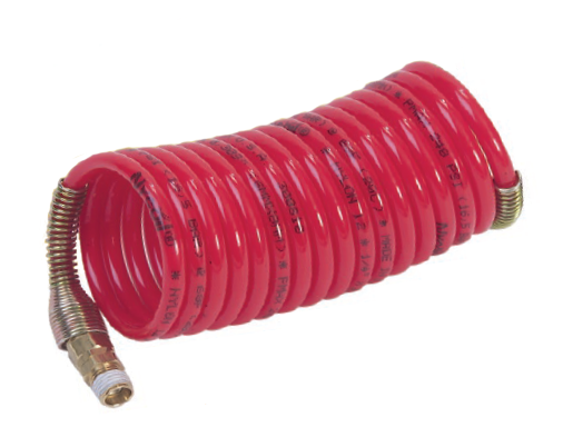 N9DS2-25 Nycoil Nylon Self-Storing Air Hose Assembly - 3/4" Hose ID - 3/4" MPT Swivel - Red - 160 PSI - 25ft
