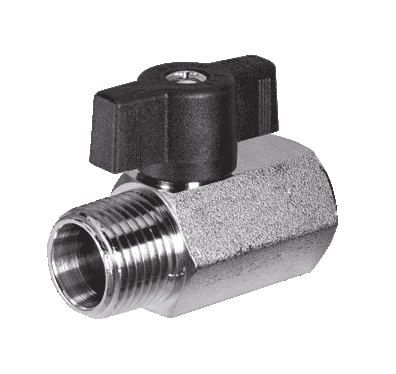 S34DM1 RuB Inc. Metric Threaded Mini Ball Valve - Brass - 1/2" Male BSPP x 1/2" Female BSPP - (Parallel ISO228) with Black T-Handle (Pack of 16)