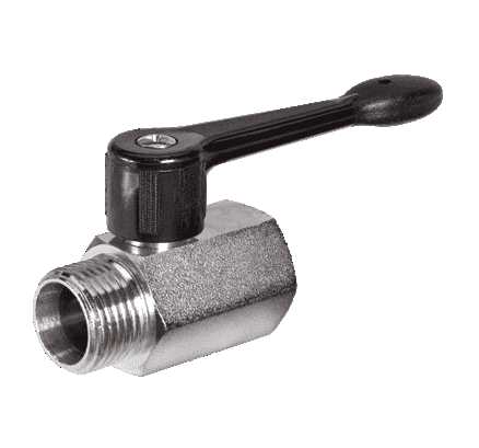 S34BZ0 by RuB Inc. | Mini Ball Valve | 1/4" Male NPT x 1/4" Female NPT | with Black Nylon Lever | Brass | Pack of 18