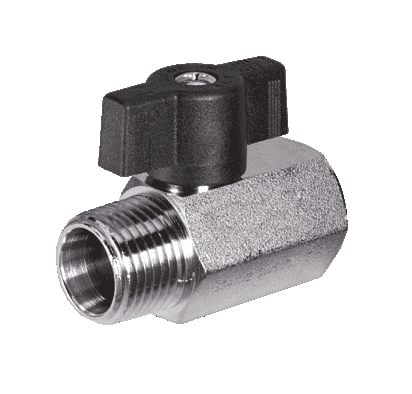 S34CZ1 by RuB Inc. | Mini Ball Valve | 3/8" Male NPT x 3/8" Female NPT | with Black Nylon T-Handle | Brass | Pack of 22