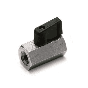 S35BX0 by RuB Inc. | High Pressure Mini Ball Valve | 1/4" Female NPT x 1/4" Female NPT | with Black Nylon Wedge Handle | Brass