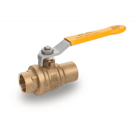 S42G00 RuB Inc. Full Port 2-Way Ball Valve - Brass -1-1/4" Female Solder End x 1-1/4" Female Solder End With Yellow Steel Handle (Pack of 8)